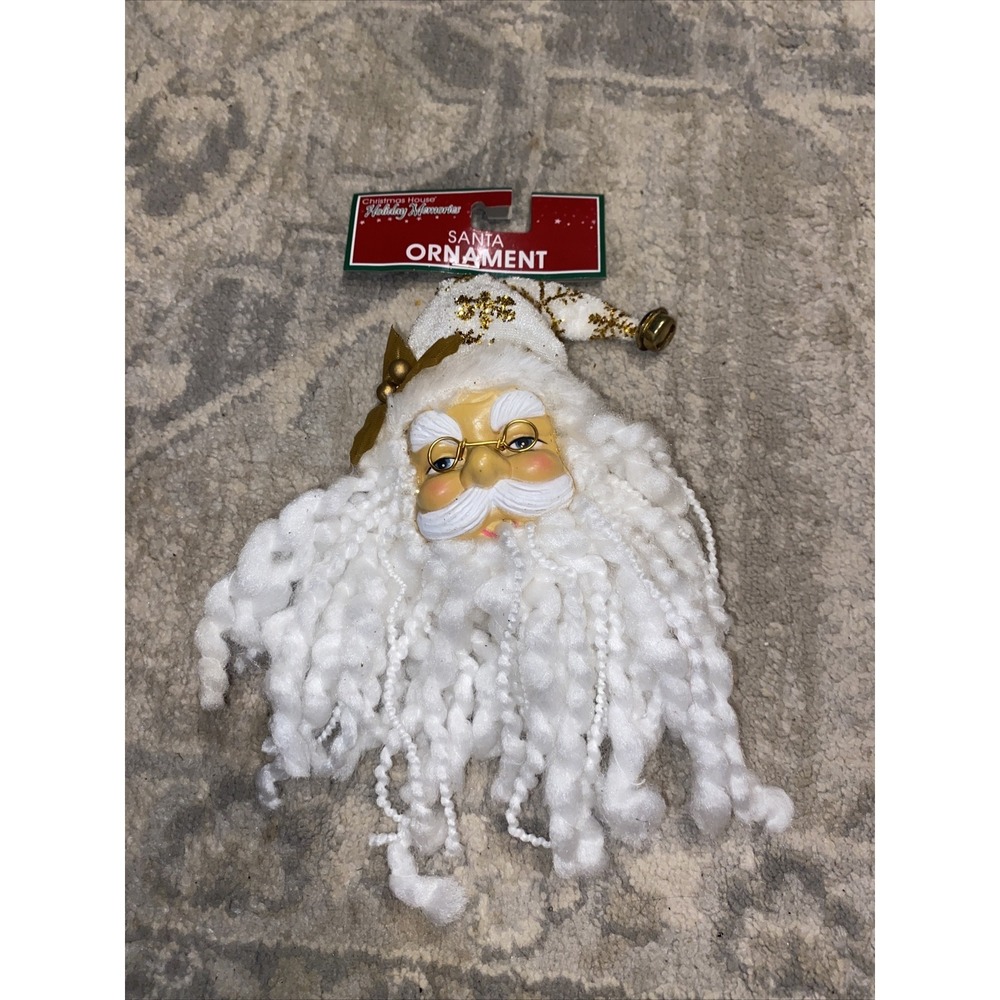 New Santa Head Ornament by Greenbrier Intl Wool Beard 9" Christmas‎